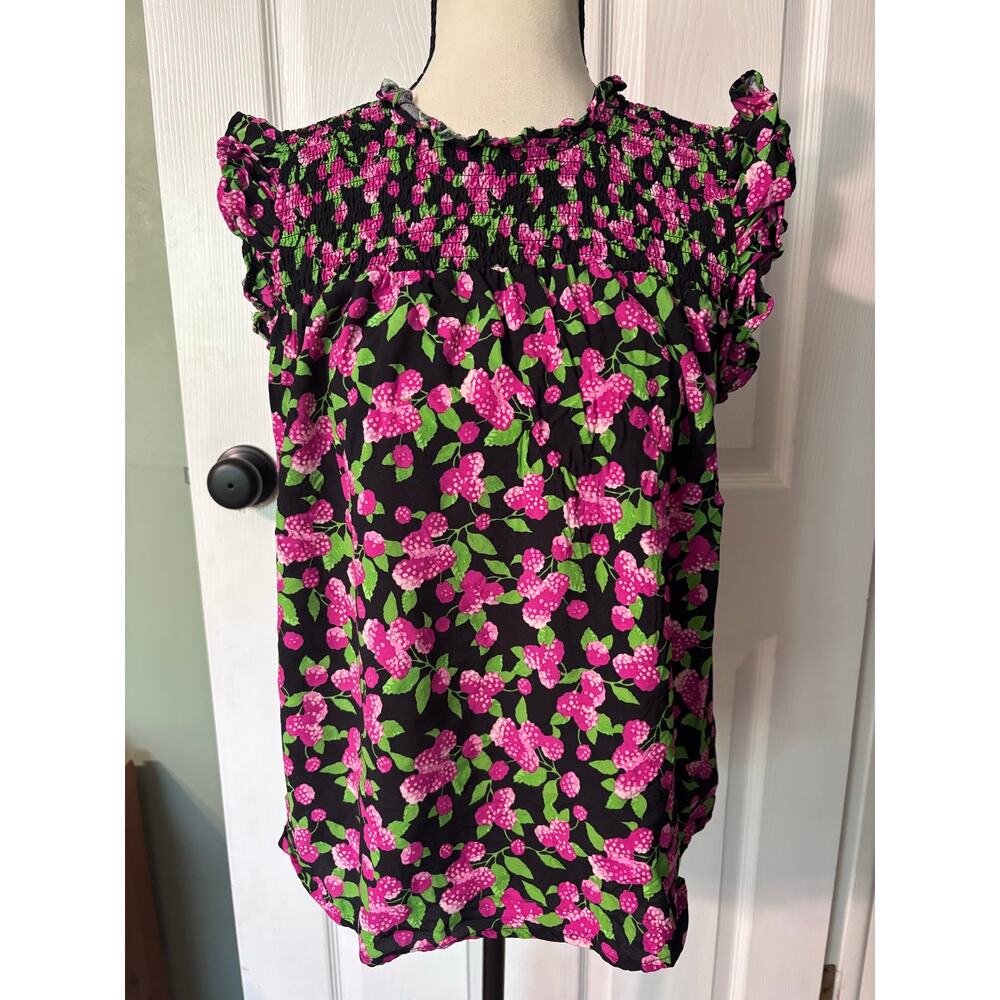 Mod Cloth Sleeveless Blouse Women's Small Raspberry Print Ruffle Shoulders